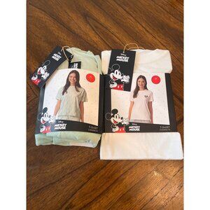 New Disney Mickey Mouse T-shirt Bundle of 2 Green/White Sz Large